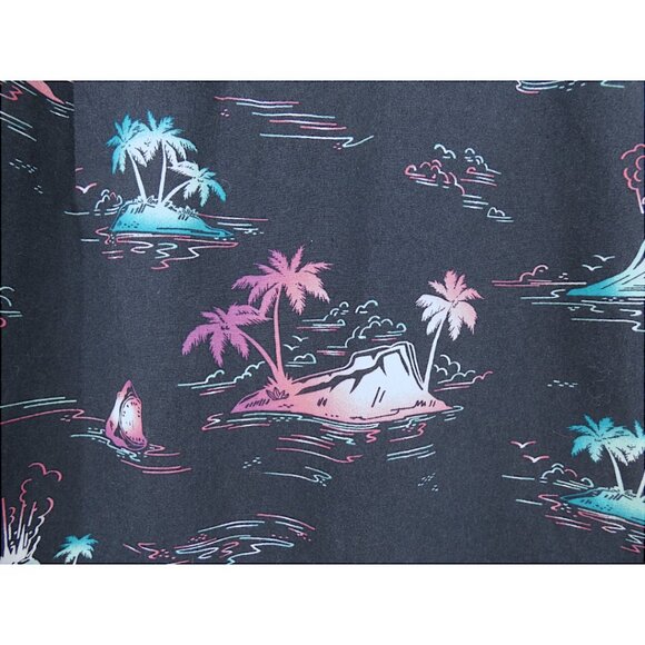 Vibrant Colorful Print Hawaiian Tropical Palm Tree Casual Festival Button Up SS - Picture 7 of 7